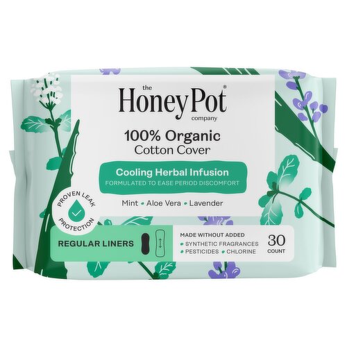 The Honey Pot Daily Herbal 100% Organic Cotton Cover Everyday Liners, 30 count