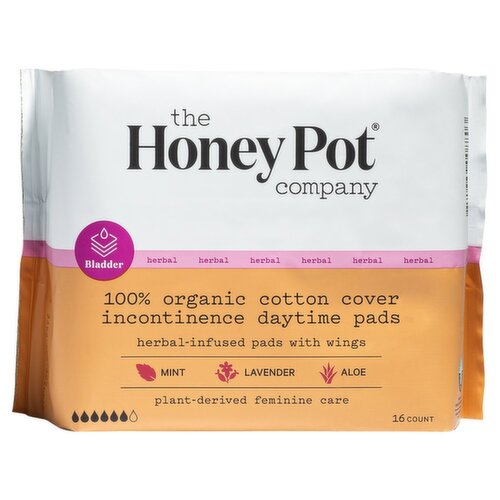 The Honey Pot Bladder Herbal 100% Organic Cotton Cover Incontinence Daytime Pads, 16 count