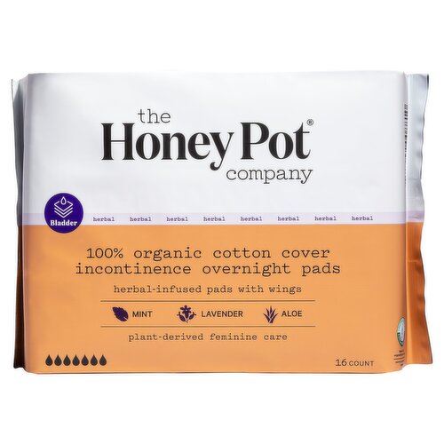 The Honey Pot Bladder Herbal 100% Organic Cotton Cover Incontinence Overnight Pads, 16 count