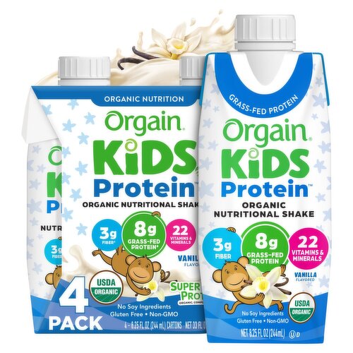 Orgain Kids Protein 25% Less Sugar Vanilla Flavored Organic Nutritional Shake, 8.25 fl oz, 4 count