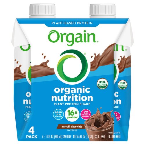 Orgain Organic Nutrition Smooth Chocolate Flavored Protein Shake, 11 fl oz, 4 count