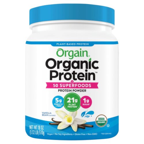 Orgain Organic Protein 50 Superfoods Vanilla Bean Flavored Protein Powder, 18 oz