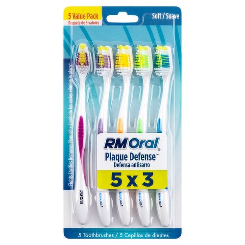 RM Oral Plaque Defense Soft Toothbrushes Value Pack, 5 Count