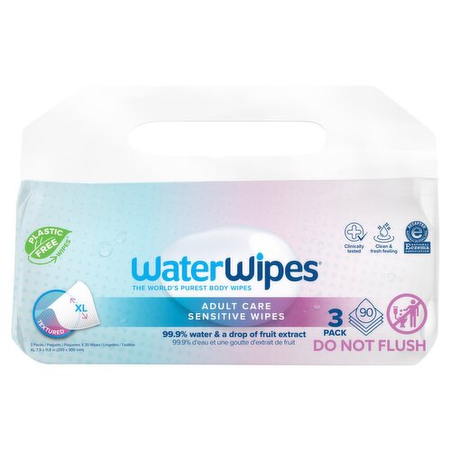 WaterWipes Adult Care Sensitive Wipes, XL, 3 count