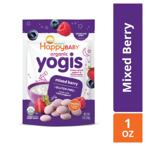 Happy Baby Organics Organic Yogis Mixed Berry Freeze-Dried Yogurt & Fruit Snacks, 1 oz