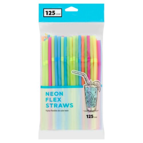 Jacent Neon Flex Straws, 125 count