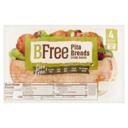 BFree Stone Baked Pita Breads, 4 count, 7.76 oz