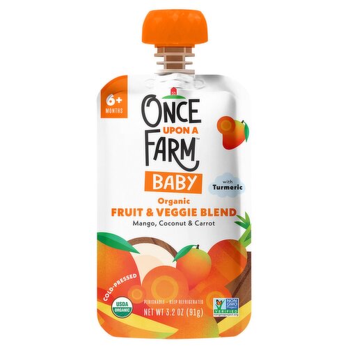 Once Upon a Farm Organic Fruit & Veggie Blend with Turmeric Baby Food, 6+ Months, 3.2 oz