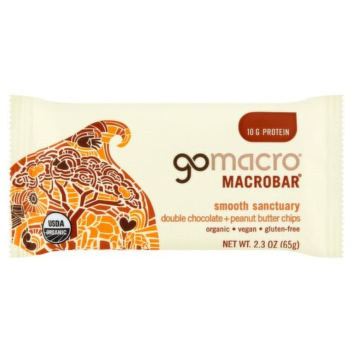 Gomacro Smooth Sanctuary Double Chocolate + Peanut Butter Chips Macrobar, 2.3 oz