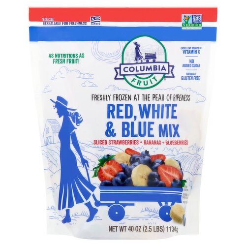 Columbia Fruit Red, White & Blue Mix Sliced Strawberries, Bananas, Blueberries, 40 oz