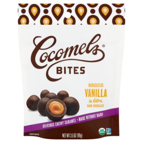 Cocomels Madagascar Vanilla in 60% Dark Chocolate Bites, 3.5 oz