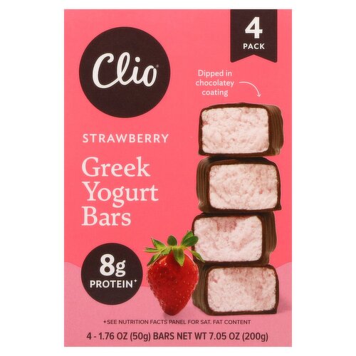 Clio Strawberry Greek Yogurt Bar Dipped in Chocolatey Coating, 1.76 oz, 4 count