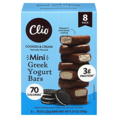 Clio Cookies & Cream Mini Greek Yogurt Bars, 0.78 oz, 8 count
