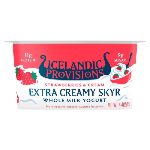 Icelandic Provisions Strawberries & Cream Extra Creamy Skyr Whole Milk Yogurt, 4.4 oz