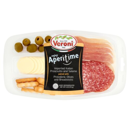 Veroni Imported Italian Prosciutto and Salame Paired with Provolone, Olives and Breadsticks, 6 oz