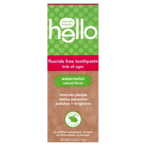 Hello Watermelon Natural Flavor Fluoride Free Toothpaste, 4.2 oz