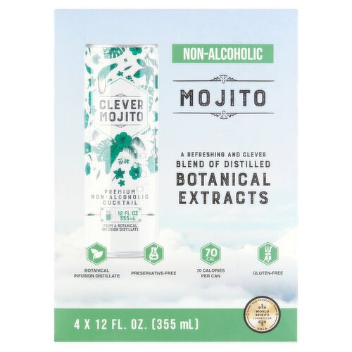 Clever Mojito Premium Non-Alcoholic Cocktail, 12 fl oz, 4 count