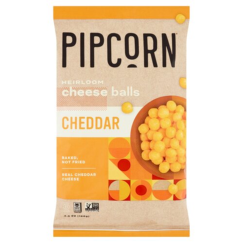 Pipcorn Real Cheddar Heirloom Snacks Cheese Balls, 4.5 oz