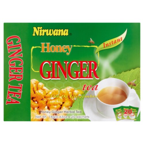 Nirwana Instant Honey Ginger Herbal Tea, 0.63 oz, 20 count