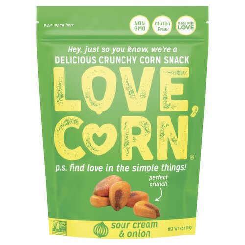 Love, Corn Sour Cream & Onion Delicious Crunchy Corn Snack, 4 oz