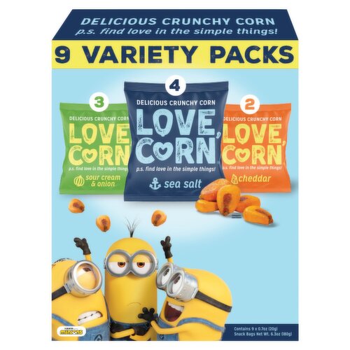 Love, Corn Delicious Crunchy Corn Variety Packs, 0.7 oz, 9 count