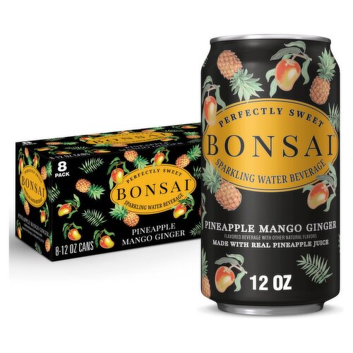 Bonsai Pineapple Mango Ginger Sparkling Water Beverage, 12 fl oz, 8 count