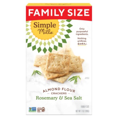 Simple Mills Rosemary & Sea Salt Almond Flour Crackers Family Size, 7 oz