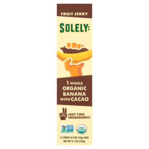 Solely 1 Whole Organic Banana with Cacao Fruit Jerky, 0.8 oz, 12 count