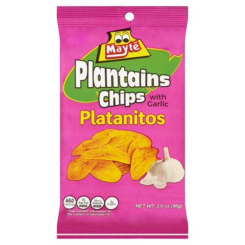 Mayté Plantains Chips with Garlic, 3.0 oz