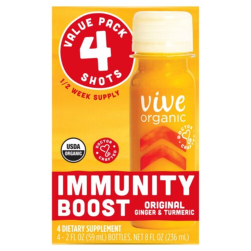 Vive Organic Original Ginger & Turmeric Shots Dietary Supplement Value Pack, 2 fl oz, 4 count