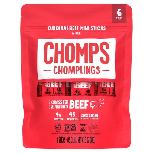 Chomps Chomplings Original Beef Mini Sticks, 0.5 oz, 6 count