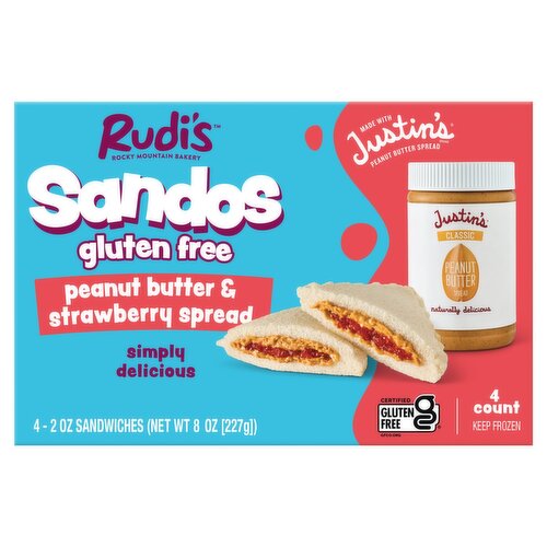 Rudi's Sandos Gluten Free Peanut Butter & Strawberry Spread Sandwiches, 2 oz, 4 count