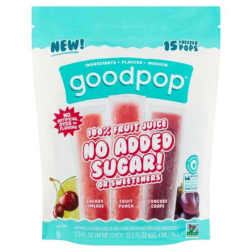 GoodPop No Added Sugar Freezer Pops, 1.5 fl oz, 15 count