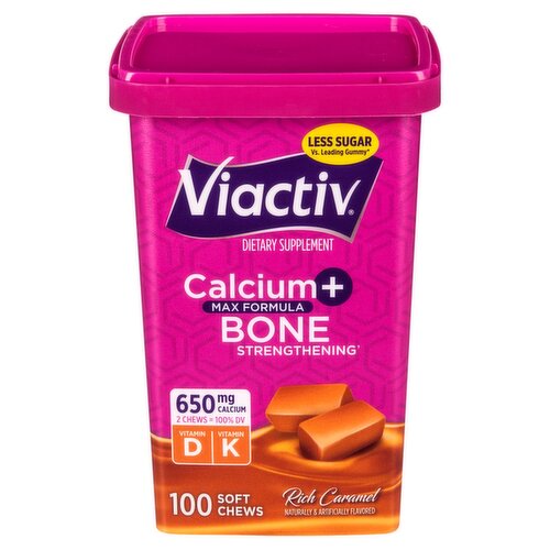 Viactiv Calcium + Bone Rich Caramel Soft Chews Dietary Supplement, 100 count