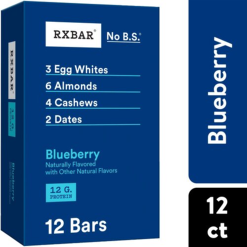 RXBAR No B.S. Blueberry Protein Bar, 1.8 oz, 12 count