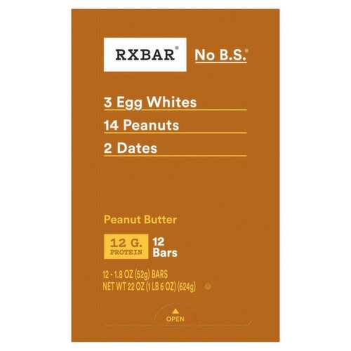 RXBAR No B.S. Peanut Butter Protein Bars, 1.8 oz, 12 count