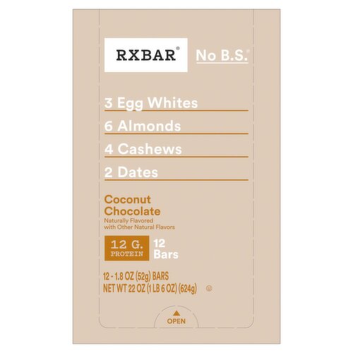 RXBAR No B.S. Coconut Chocolate Protein Bars, 1.8 oz, 12 count