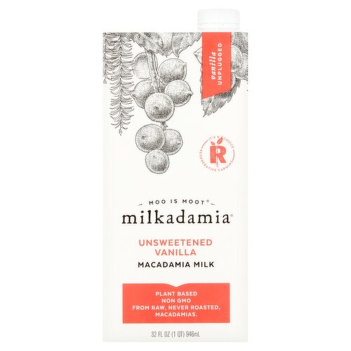 Milkadamia Unsweetened Vanilla Macadamia Milk, 32 fl oz