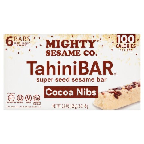 Mighty Sesame Co. TahiniBAR Cocoa Nibs Super Seed Sesame Bar, 6 count, 3.8 oz