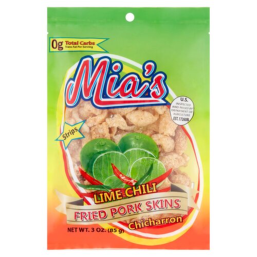 Mia's Lime Chili Fried Pork Skins, 3 oz