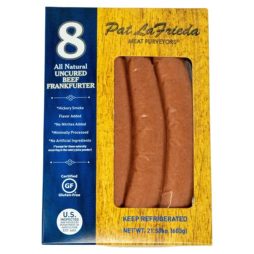 Pat La Frieda Meat Purveyors All Natural Uncured Beef Frankfurter, 8 count, 21.33 oz