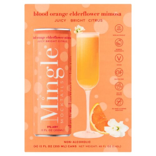 Mingle Blood Orange Elderflower Mimosa Mocktails, 12 fl oz, 4 count