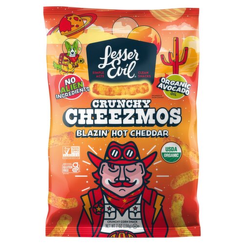 LesserEvil Cheezmos Blazin' Hot Cheddar Crunchy Corn Snack, 7 oz