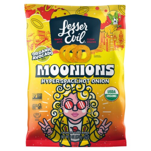 LesserEvil Moonions Hyperspace Hot Onion Crunchy Corn Rings, 6 oz