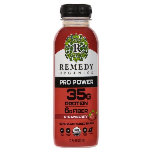 Remedy Organics Pro Power Strawberry 100% Plant Based Shake, 12 fl oz