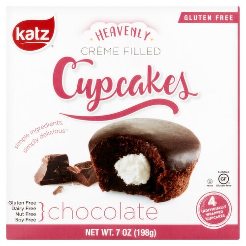 Katz Gluten Free Heavenly Crème Filled Chocolate Cupcakes, 4 count, 7 oz