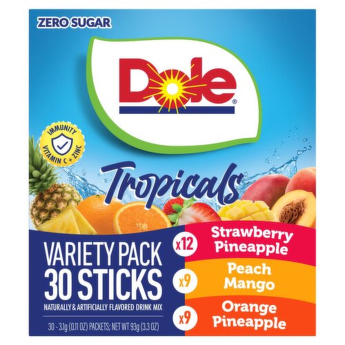 Dole Tropicals Zero Sugar Drink Mix Variety Pack, 0.11 oz, 30 count