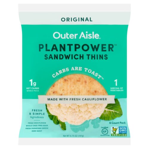 Outer Aisle Plantpower Original Sandwich Thins, 6 count, 6.75 oz