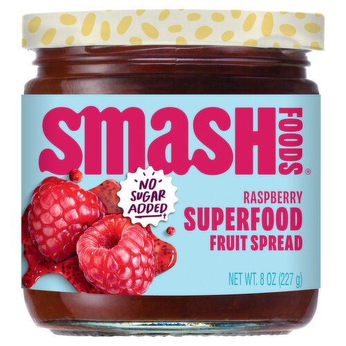 Smash Foods Raspberry No Sugar Added Superfood Fruit Spread, 8 oz