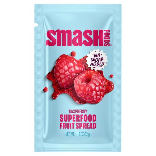 Smash Foods Raspberry No Sugar Added Superfood Fruit Spread, 1.15 oz